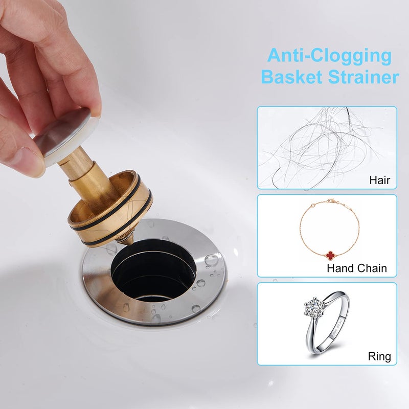 CREA Bathroom Sink Drain, Bathroom Sink Stopper with Drain Hair Catcher Pop Up Drain 1 1/2" for Bathroom Vanity Kitchen Sink with Overflow, Brushed Nickel - Image 2